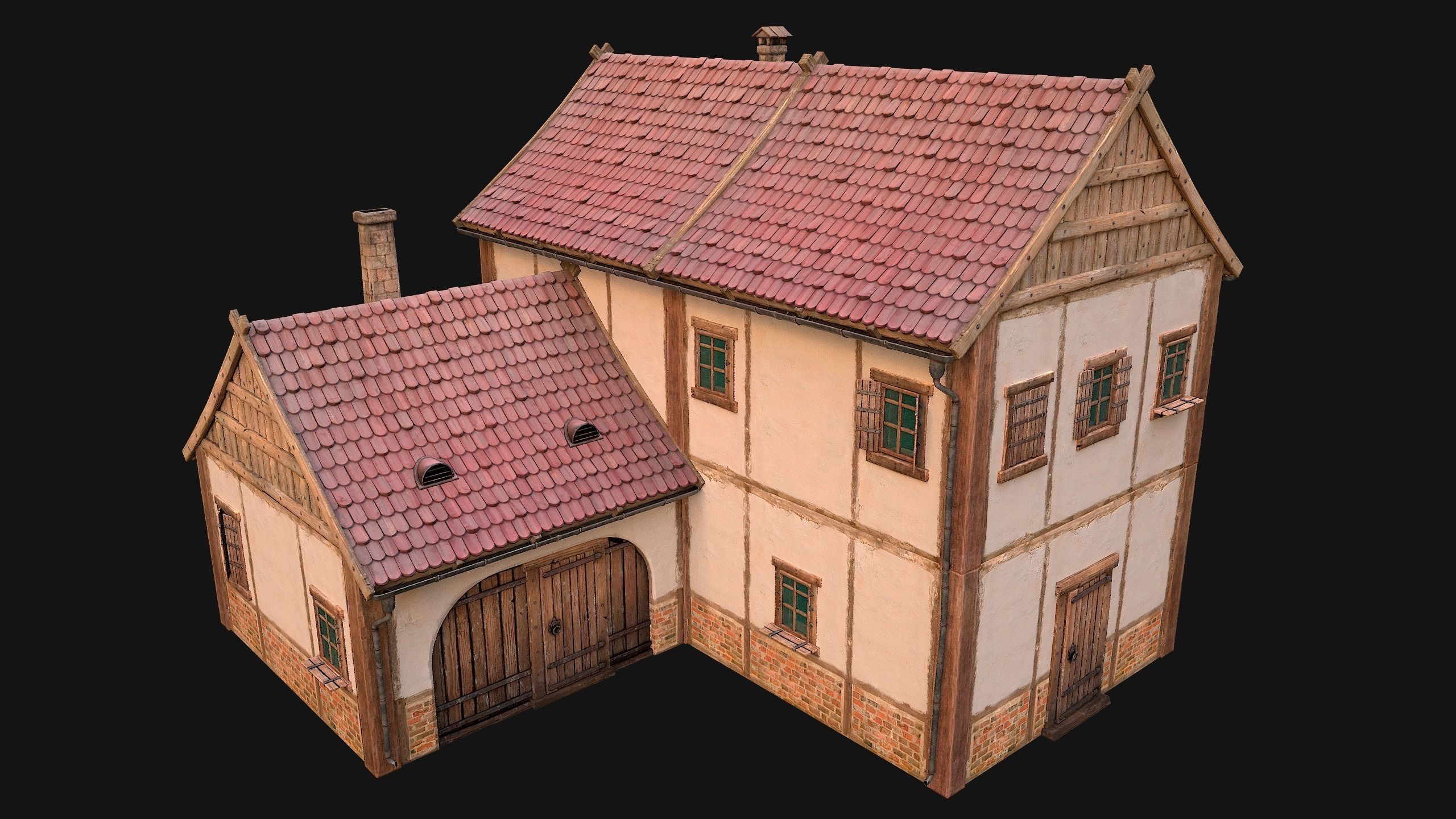 Medieval Town House Cottage Low-poly 3D model_22