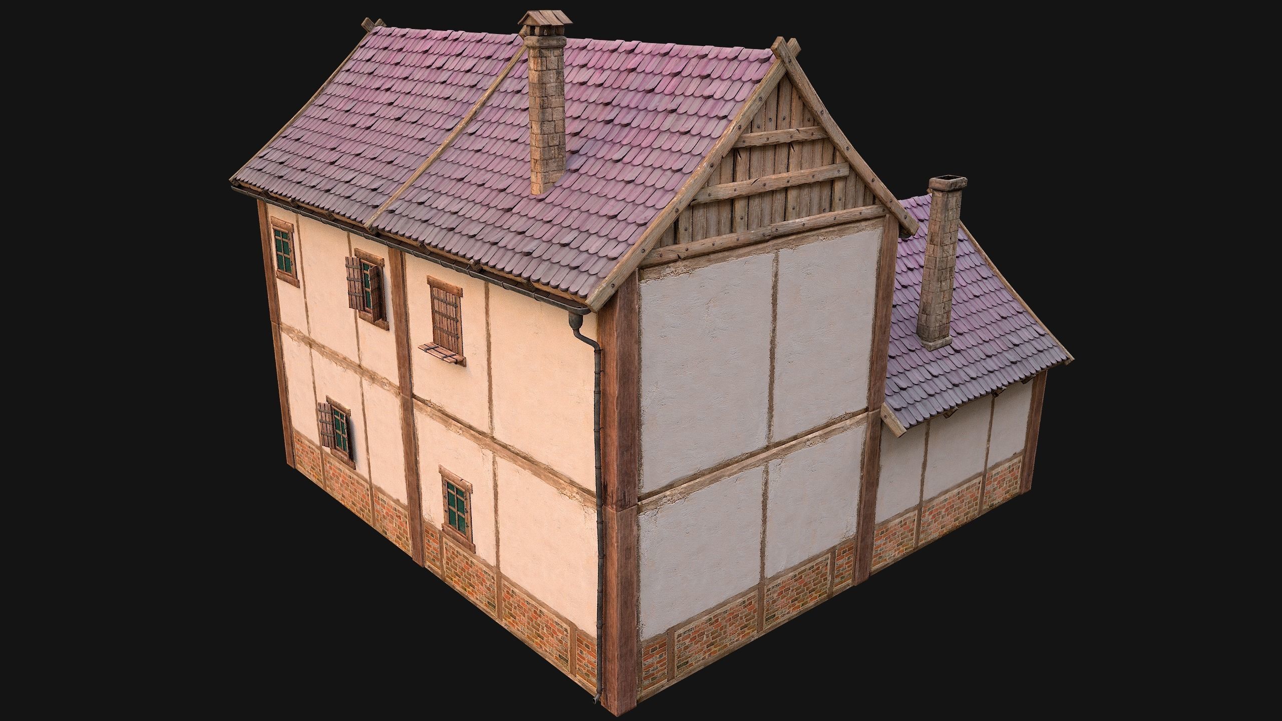 Medieval Town House Cottage Low-poly 3D model_15