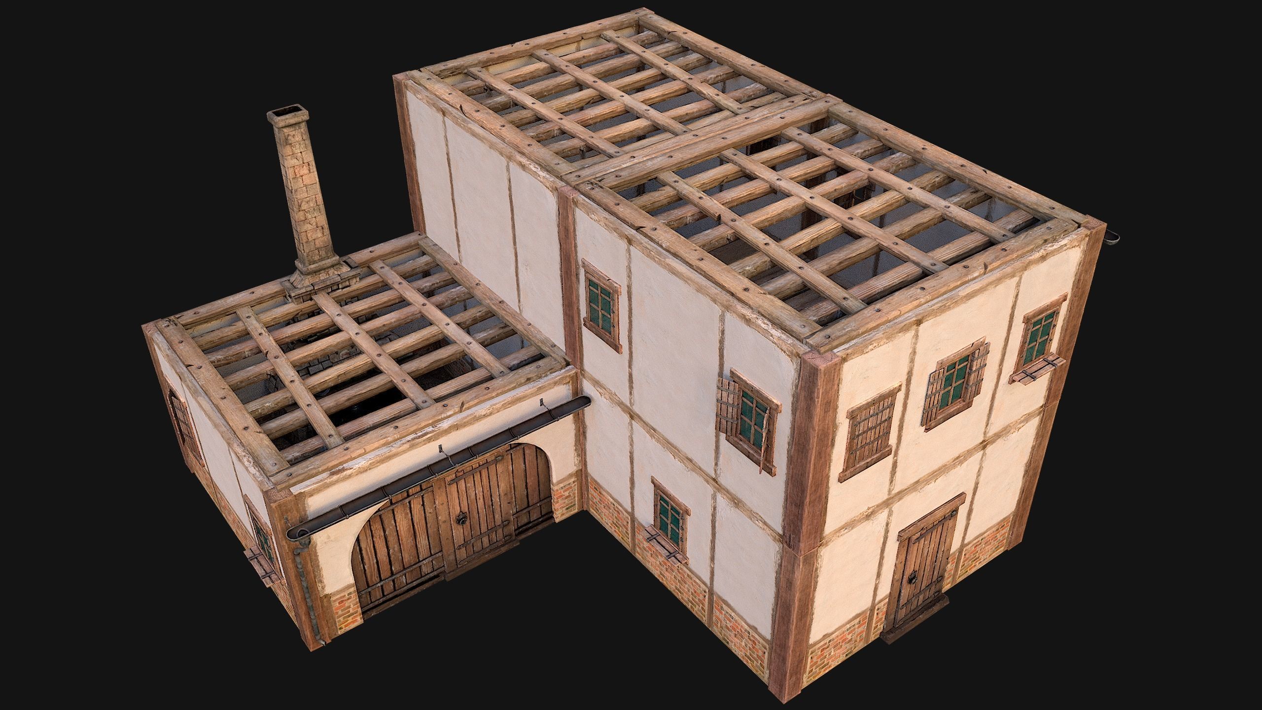 Medieval Town House Cottage Low-poly 3D model_5