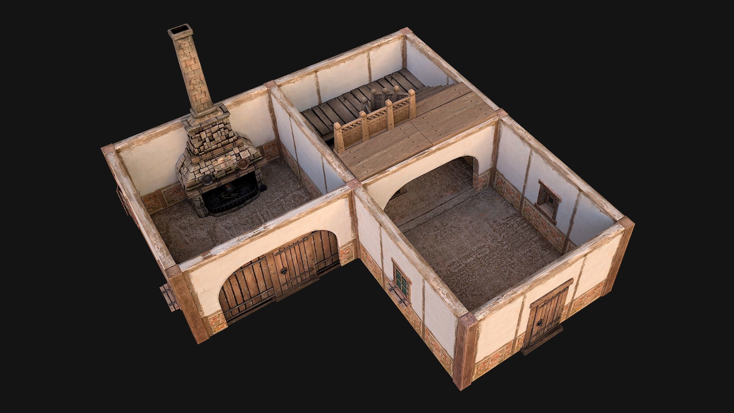 Medieval Town House Cottage Low-poly 3D model_8