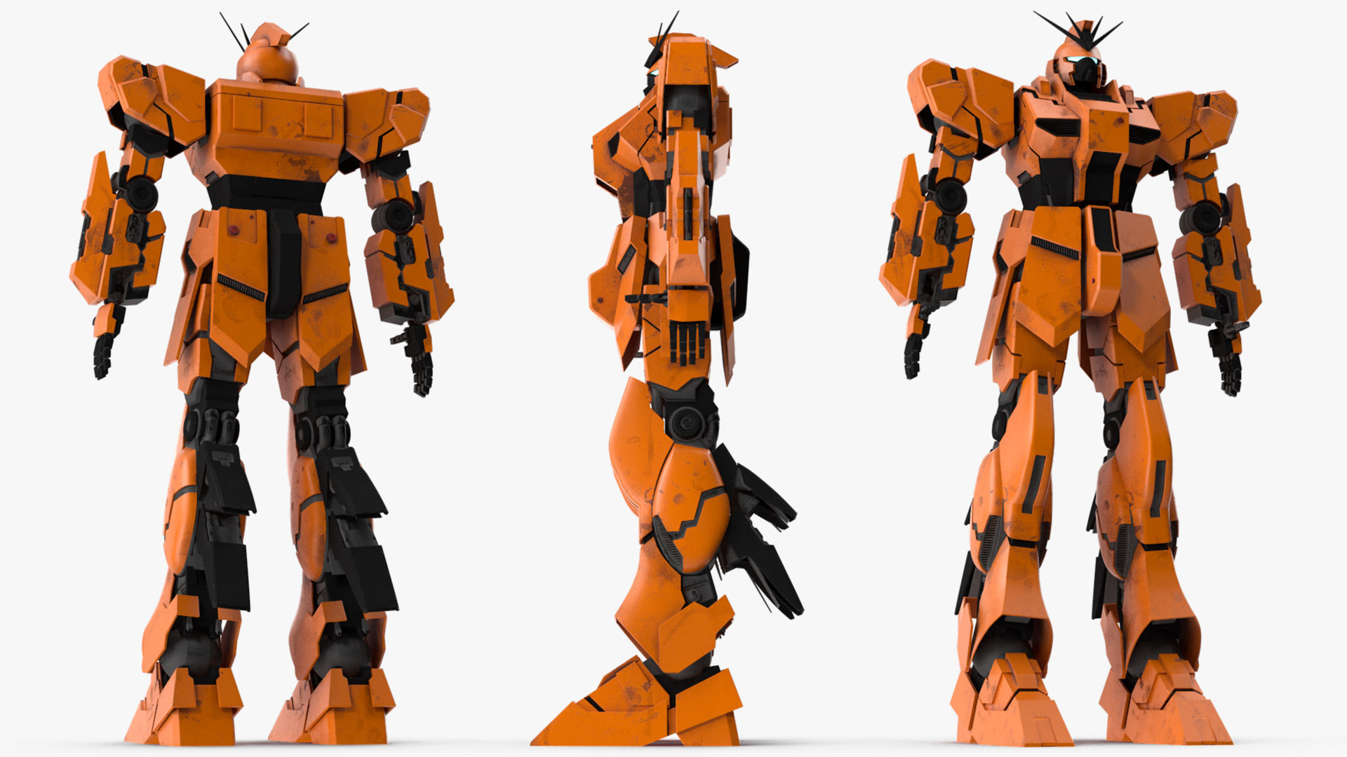 Yellow Combat Sci-Fi Robot 3D model_10