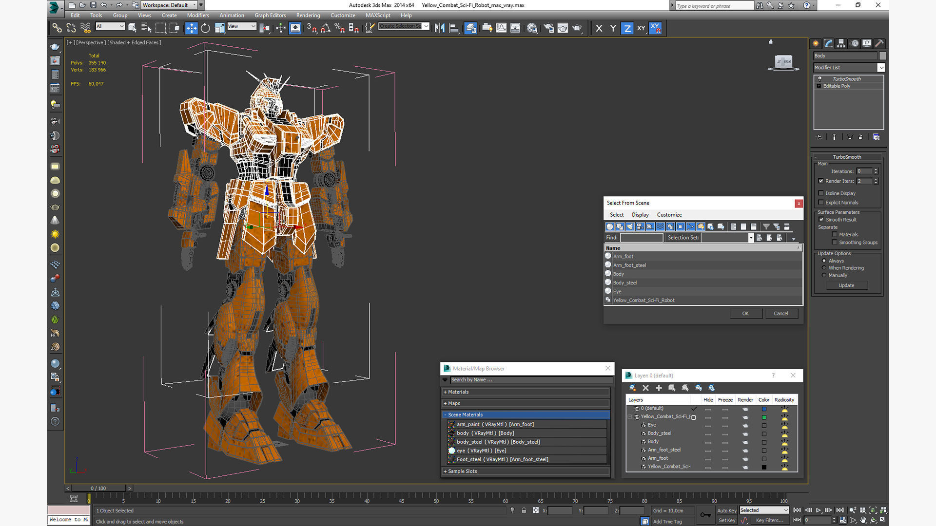 Yellow Combat Sci-Fi Robot 3D model_26