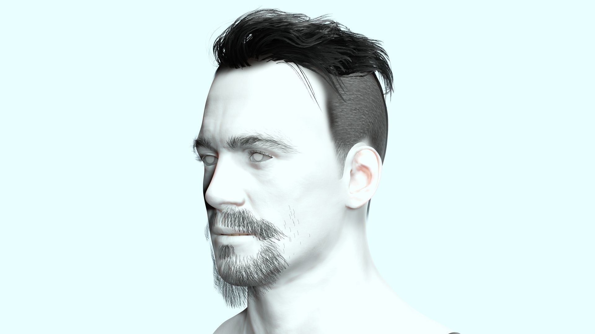 Realistic Male Hair - Undercut Style Low-poly 3D model_3