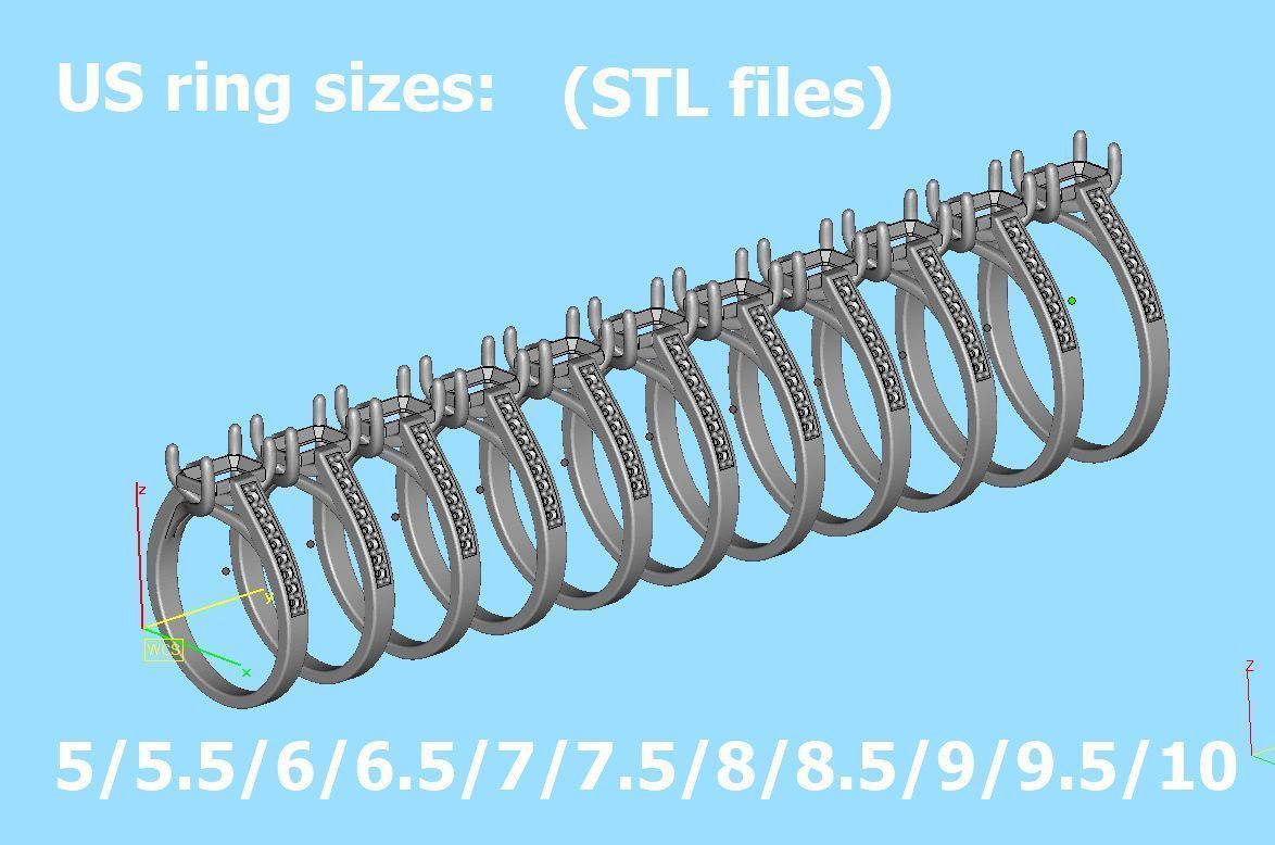 Bespoke Engagement Trellis Ring 1CT 7x5 Emerald Stone 3Dmodel 3D print model_9