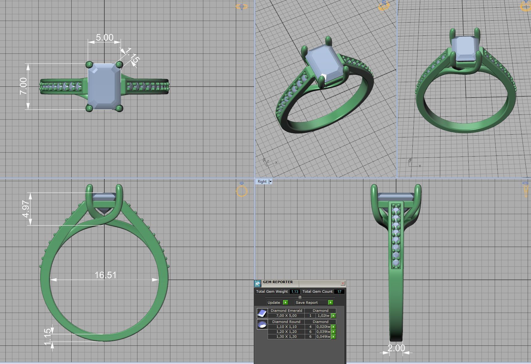Bespoke Engagement Trellis Ring 1CT 7x5 Emerald Stone 3Dmodel 3D print model_7