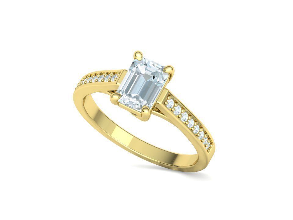 Bespoke Engagement Trellis Ring 1CT 7x5 Emerald Stone 3Dmodel 3D print model_32