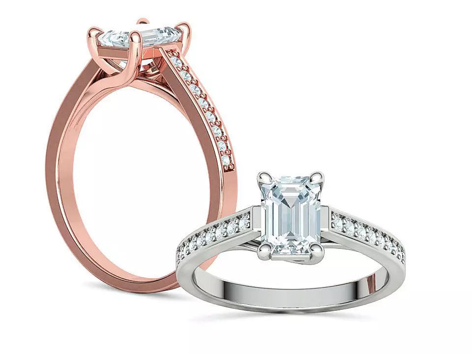 Bespoke Engagement Trellis Ring 1CT 7x5 Emerald Stone 3Dmodel 3D print model_0