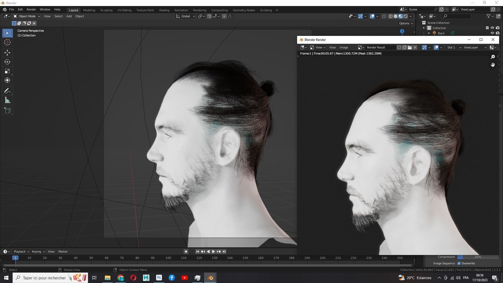 Bun Man - Asiatique Hair Low-Poly Low-poly 3D model_18