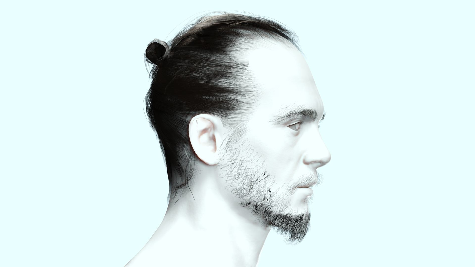 Bun Man - Asiatique Hair Low-Poly Low-poly 3D model_9