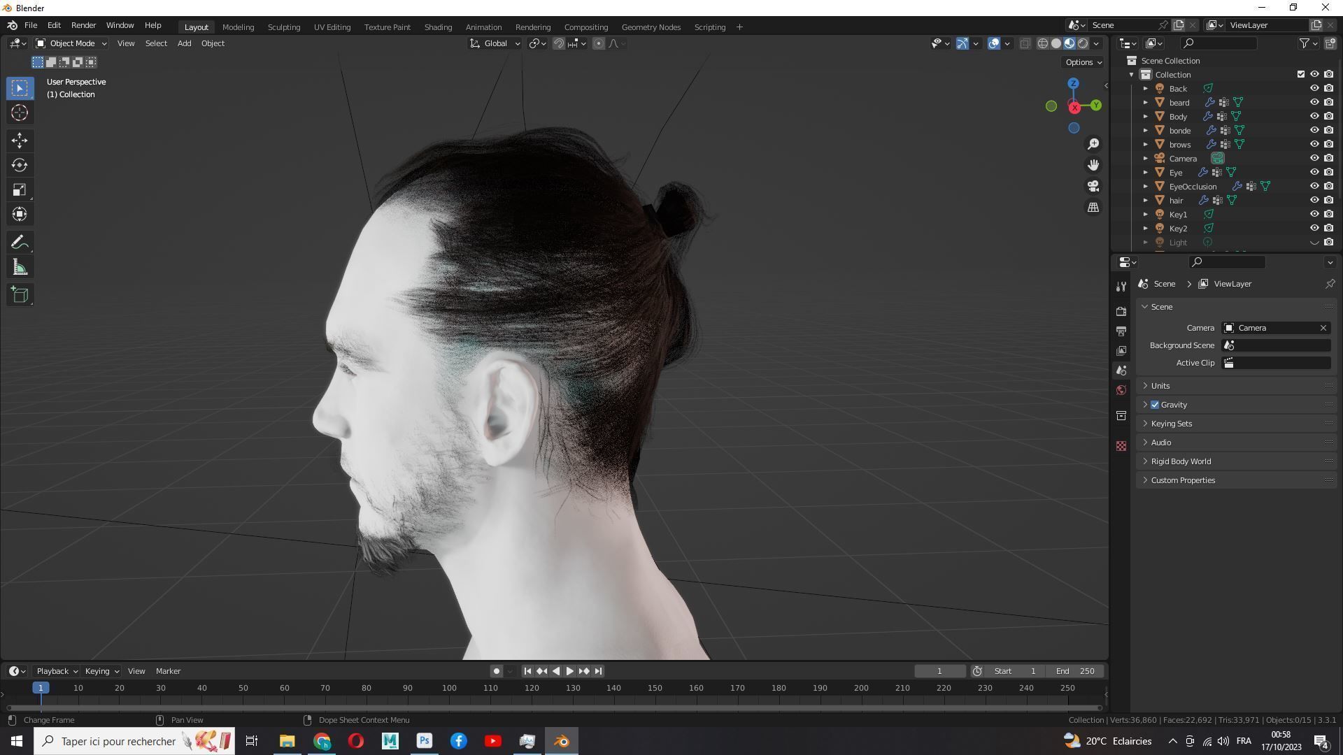 Bun Man - Asiatique Hair Low-Poly Low-poly 3D model_17