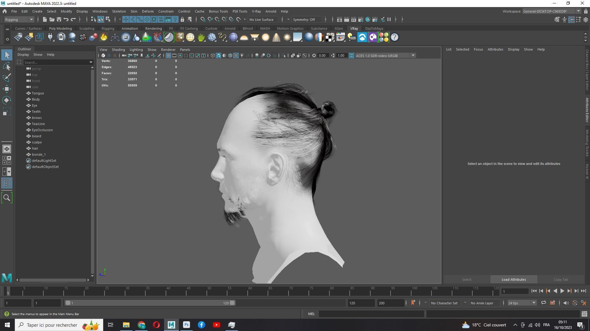 Bun Man - Asiatique Hair Low-Poly Low-poly 3D model_15