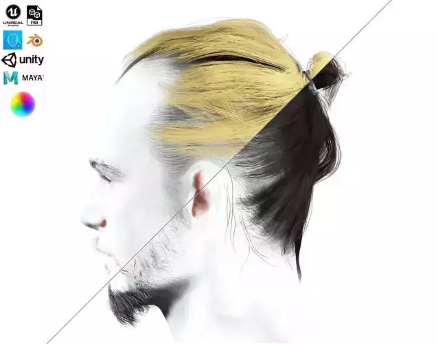 Bun Man - Asiatique Hair Low-Poly Low-poly 3D model