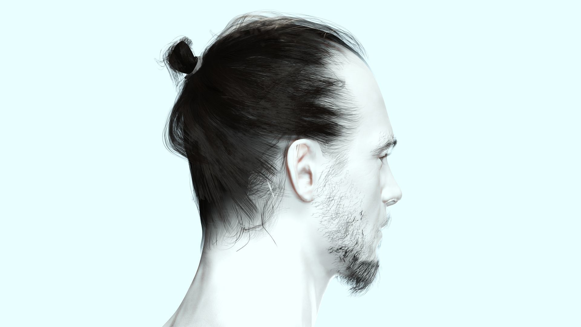 Bun Man - Asiatique Hair Low-Poly Low-poly 3D model_8