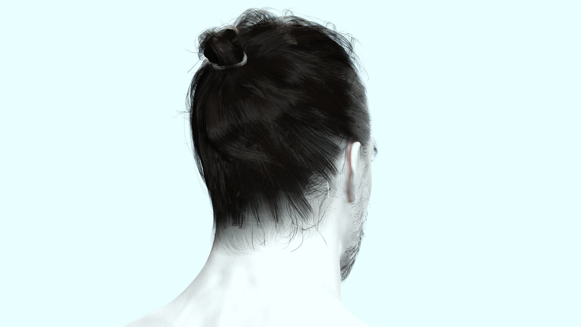 Bun Man - Asiatique Hair Low-Poly Low-poly 3D model_7