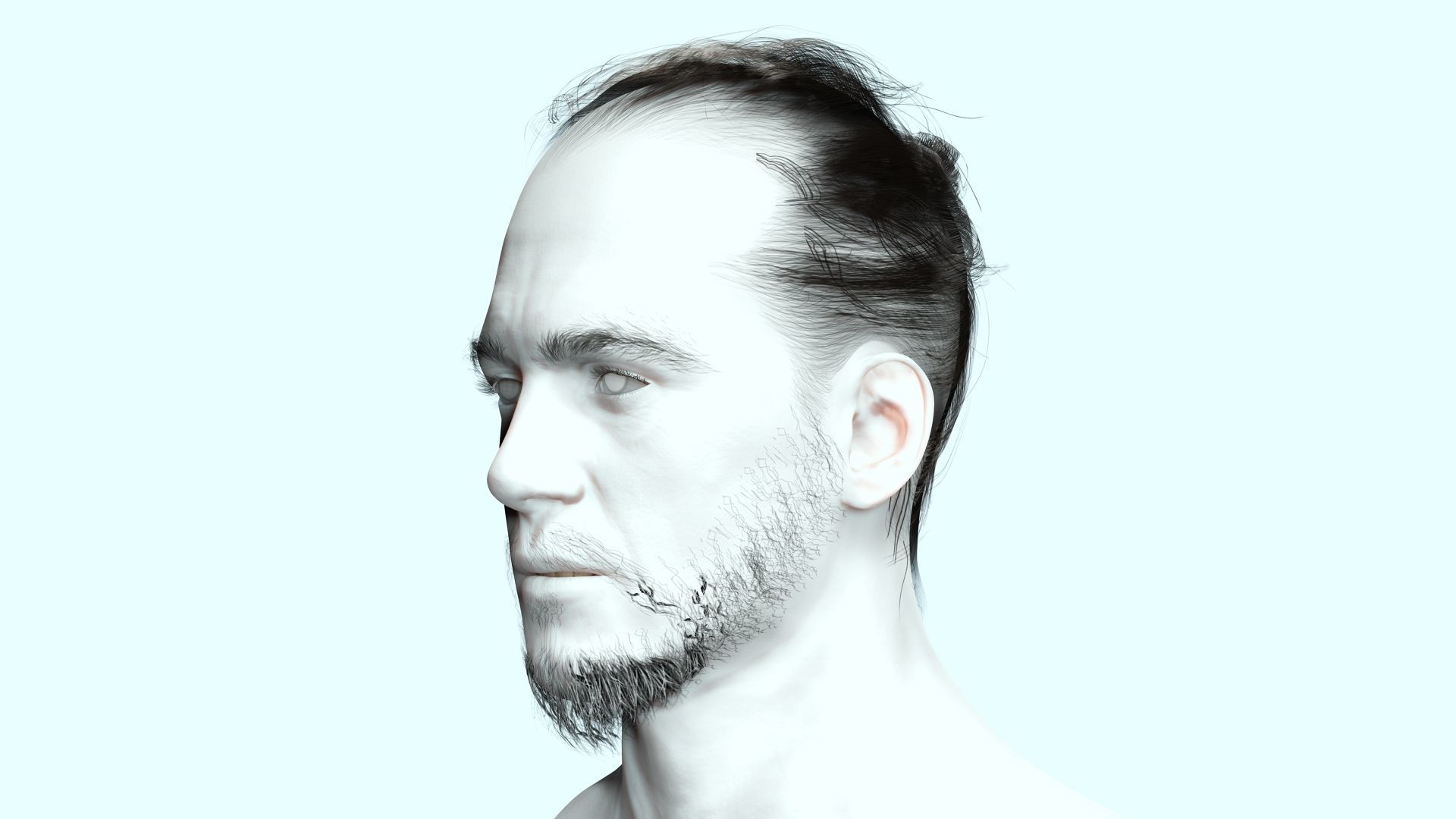 Bun Man - Asiatique Hair Low-Poly Low-poly 3D model_3