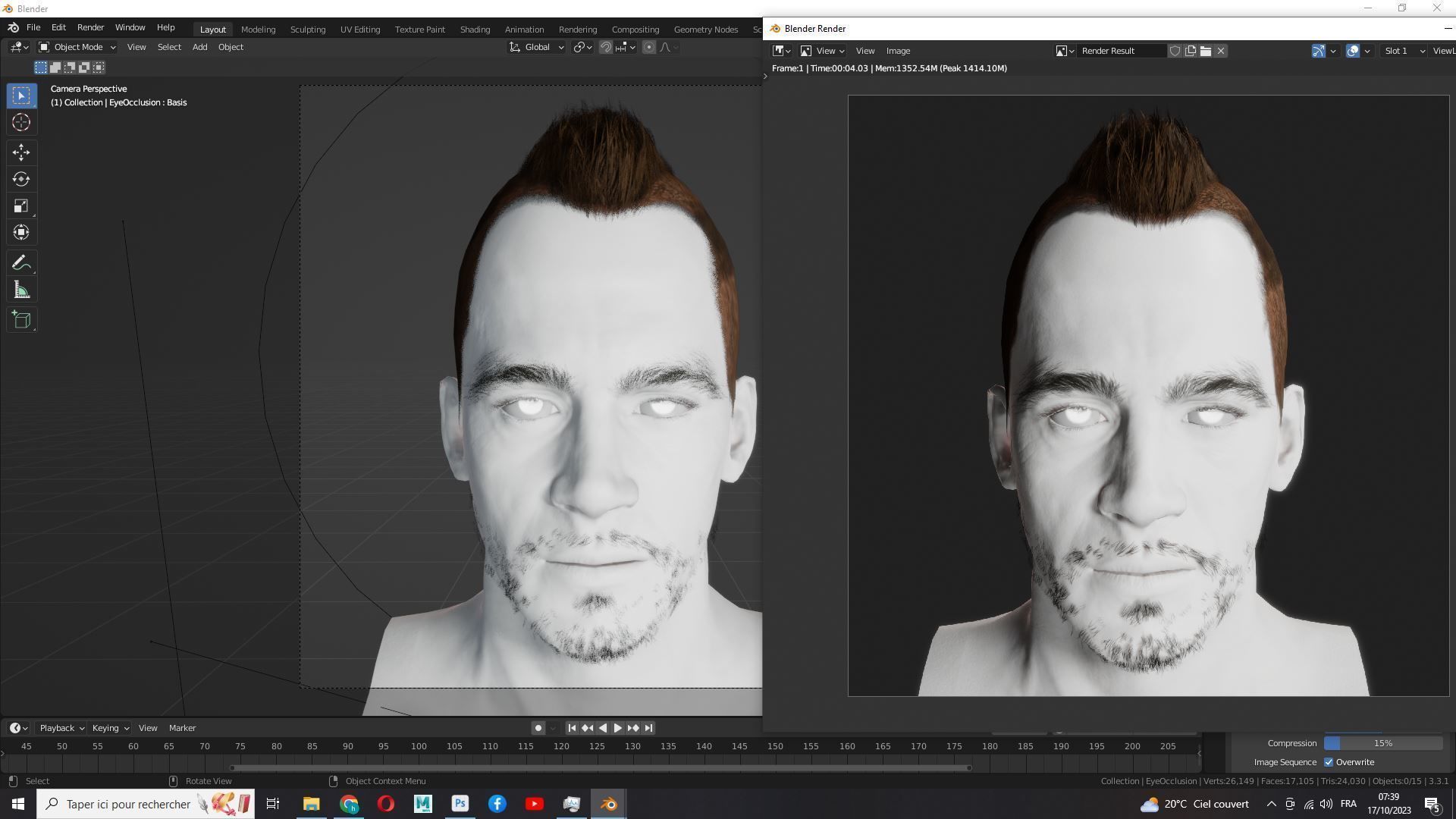 Realistic Fade Hair For Solder Low-poly 3D model_18