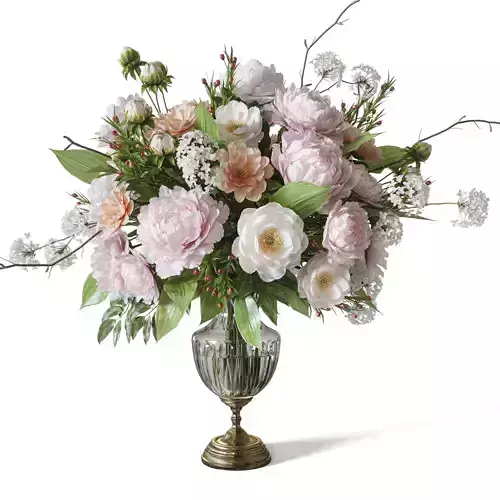 Flower Set 071 peonies gold crystal vase