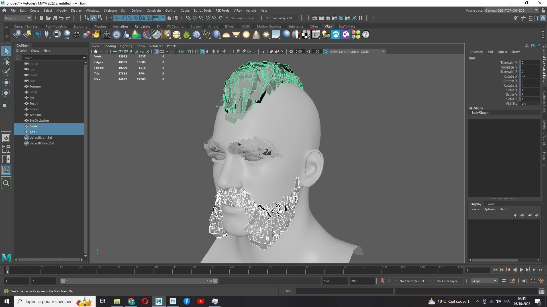 Realistic Viking Male Hair Style - Gunslinger Beard Low-poly 3D model_16