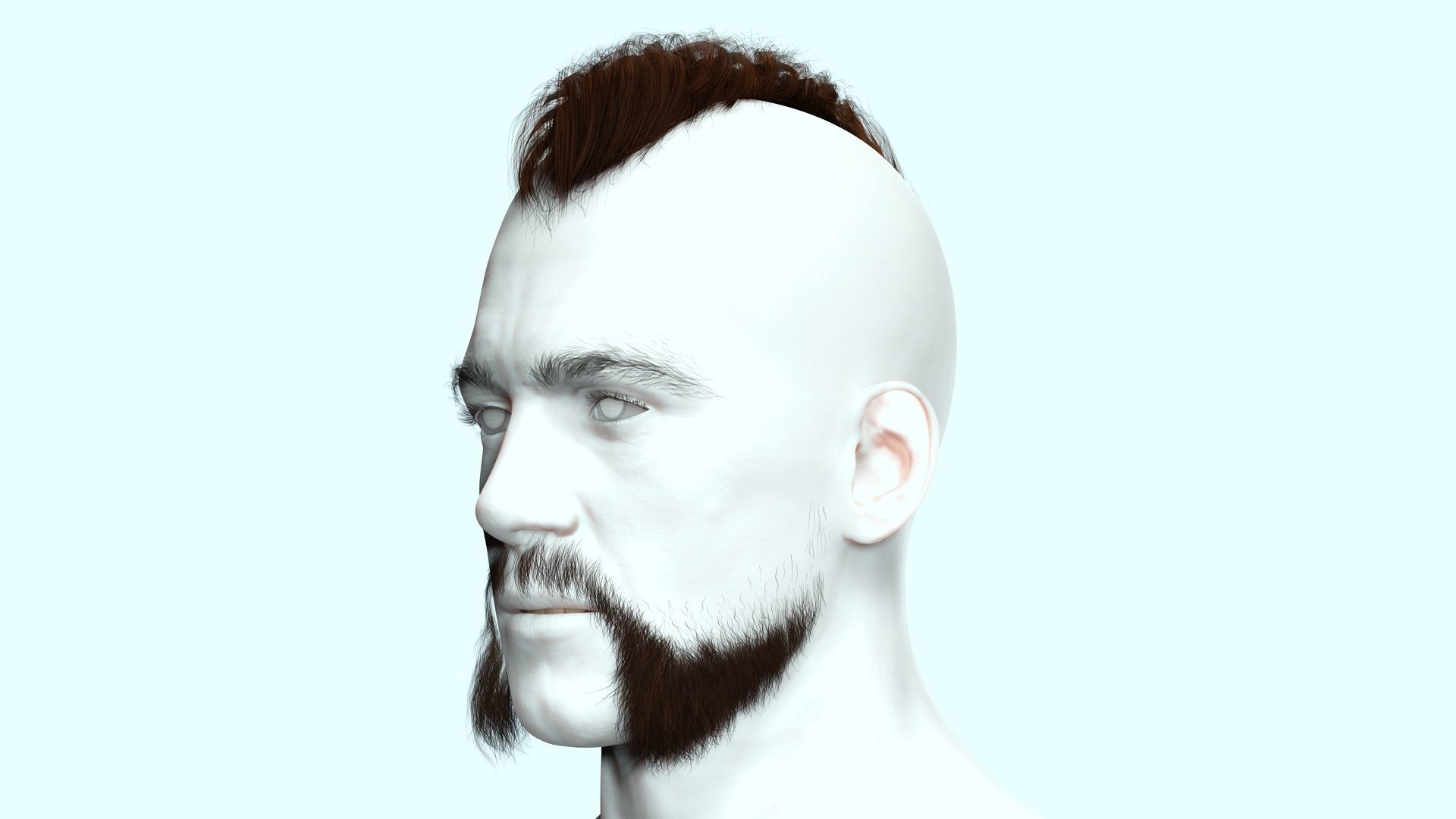 Realistic Viking Male Hair Style - Gunslinger Beard Low-poly 3D model_3