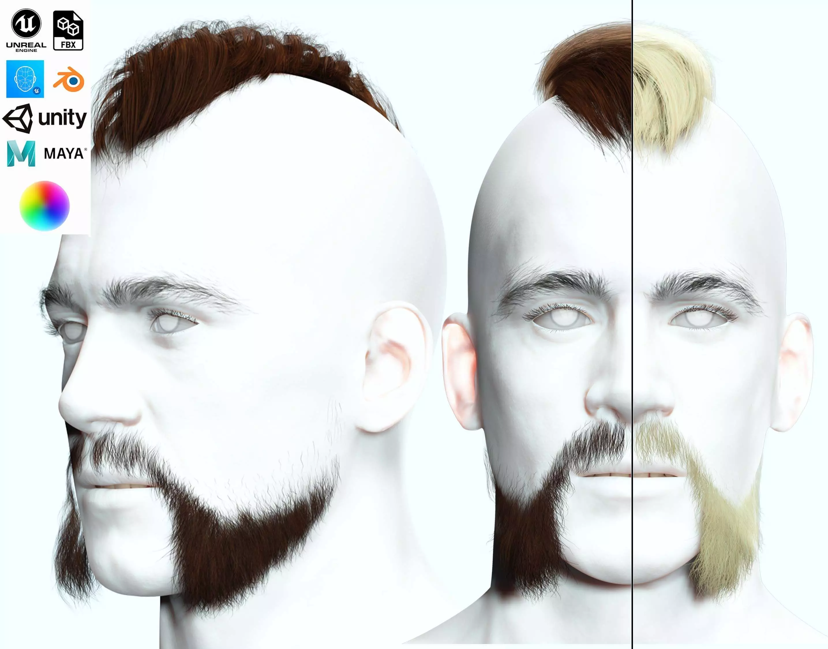 Realistic Viking Male Hair Style - Gunslinger Beard Low-poly 3D model_0
