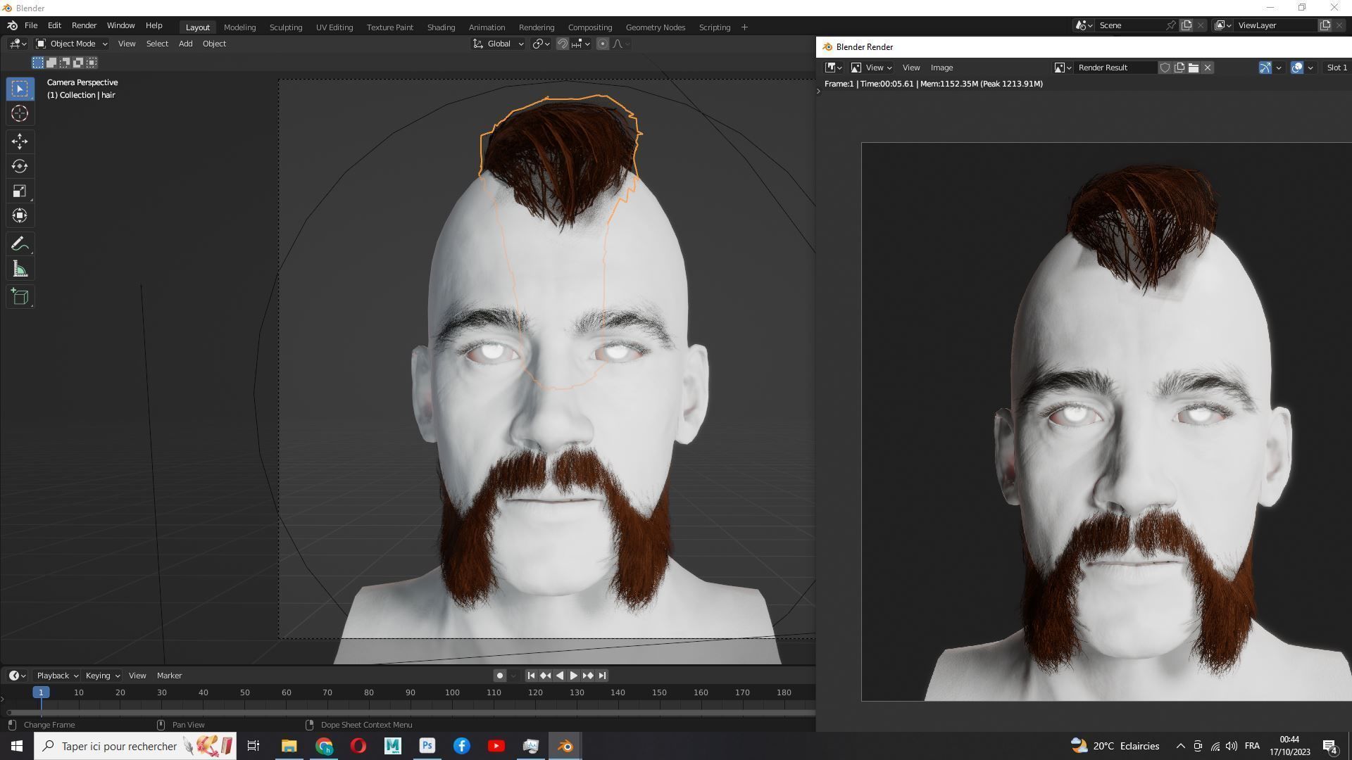 Realistic Viking Male Hair Style - Gunslinger Beard Low-poly 3D model_20