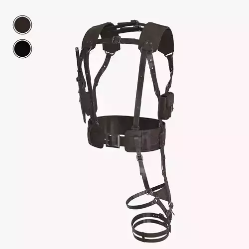 Leather Harness Holster and Leg Pouch with Knife Low-poly 3D model