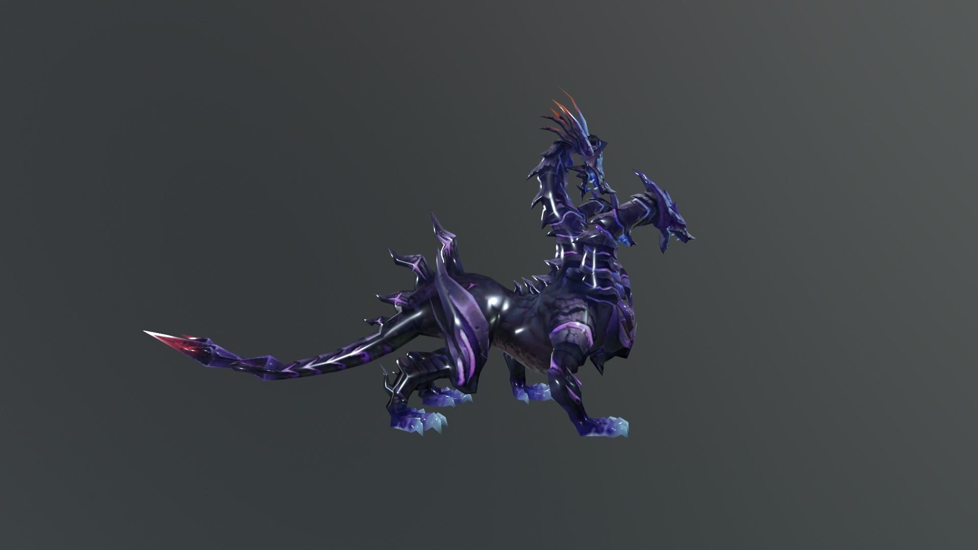 Three Head Dragon Blue Low-poly 3D model_2