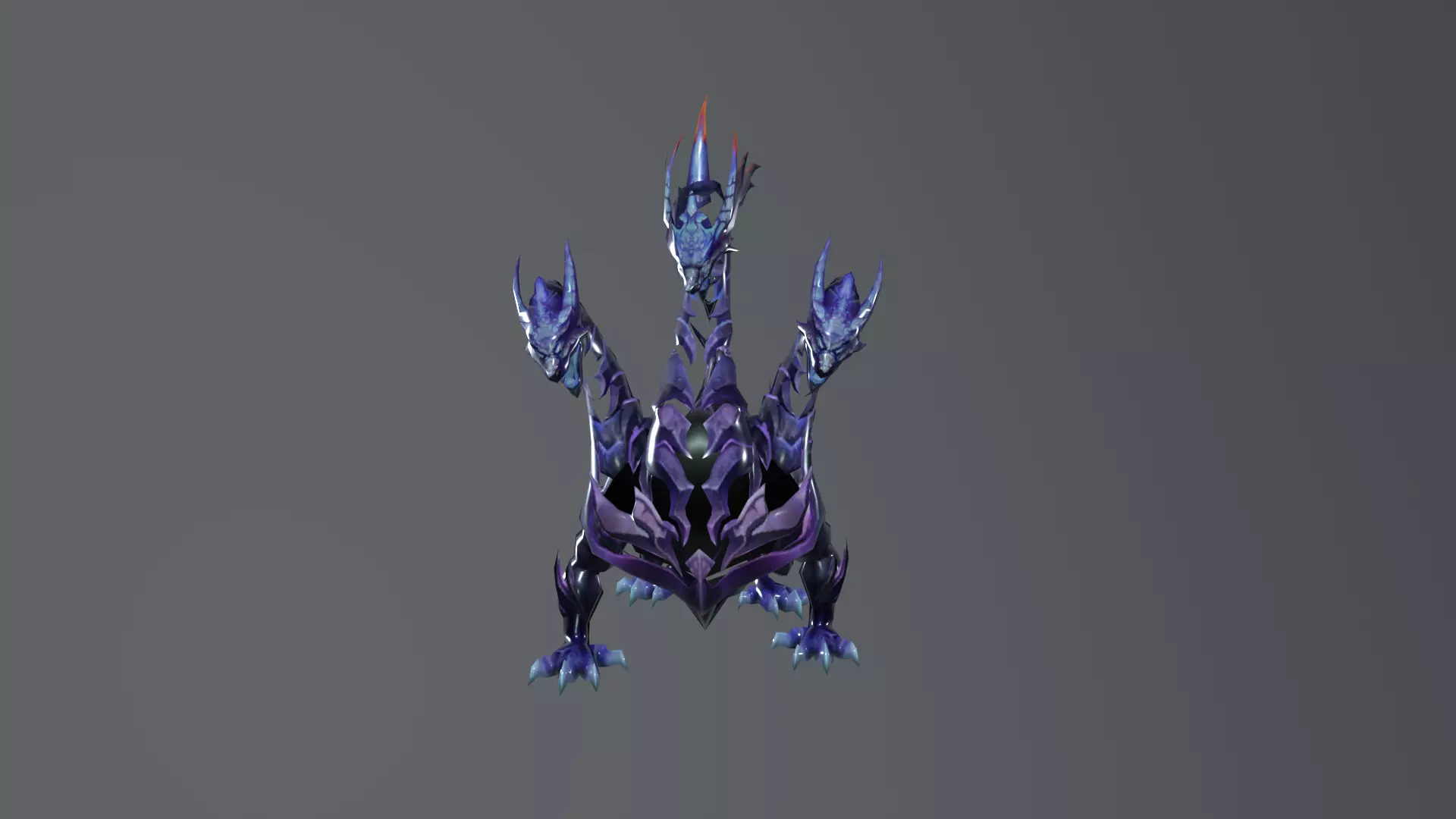 Three Head Dragon Blue Low-poly 3D model_0
