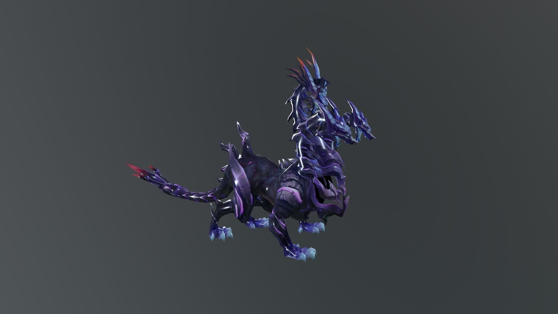 Three Head Dragon Blue Low-poly 3D model_1