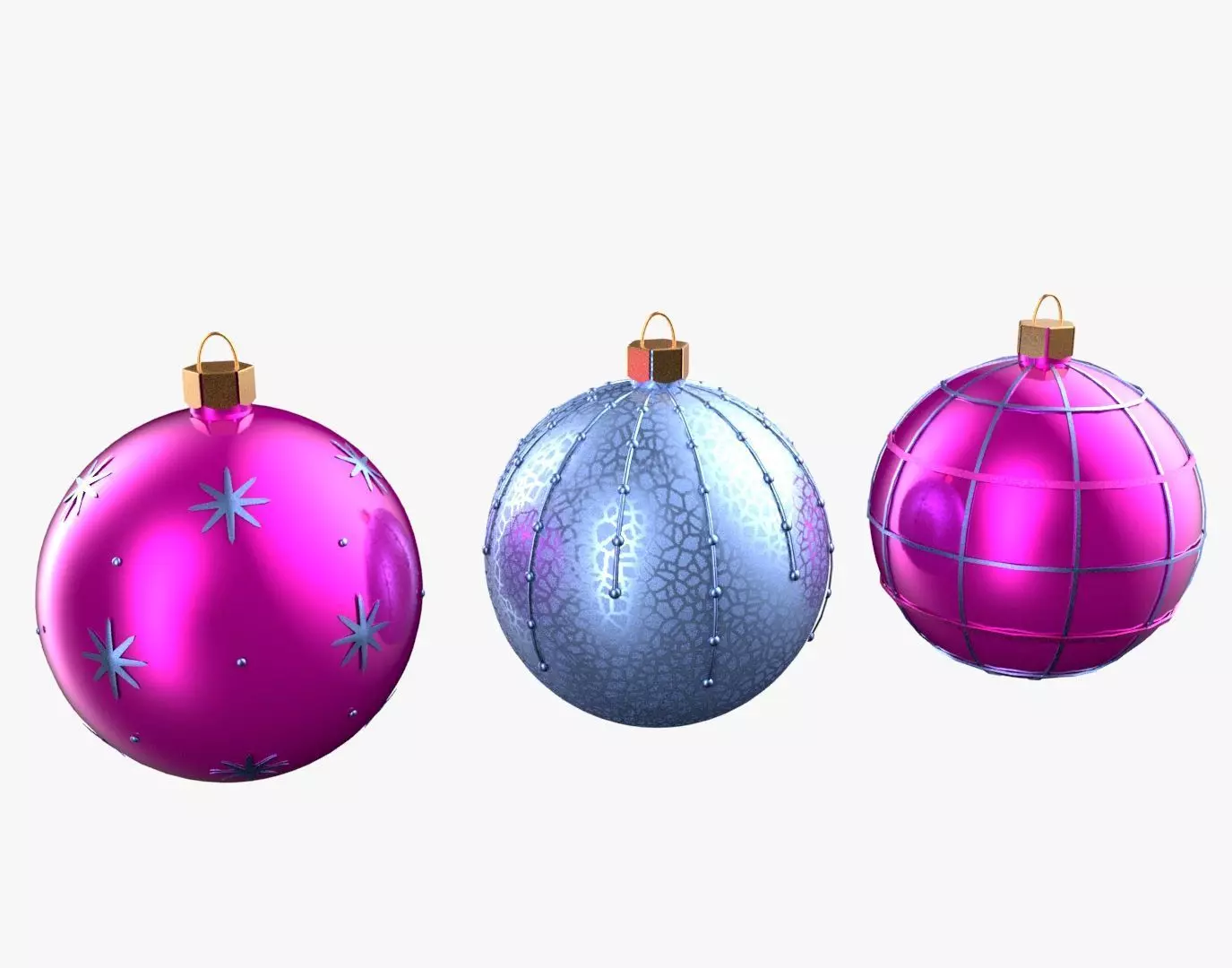Christmas Tree Ornament Set4 - Pink LightBlue Low-poly 3D model_0