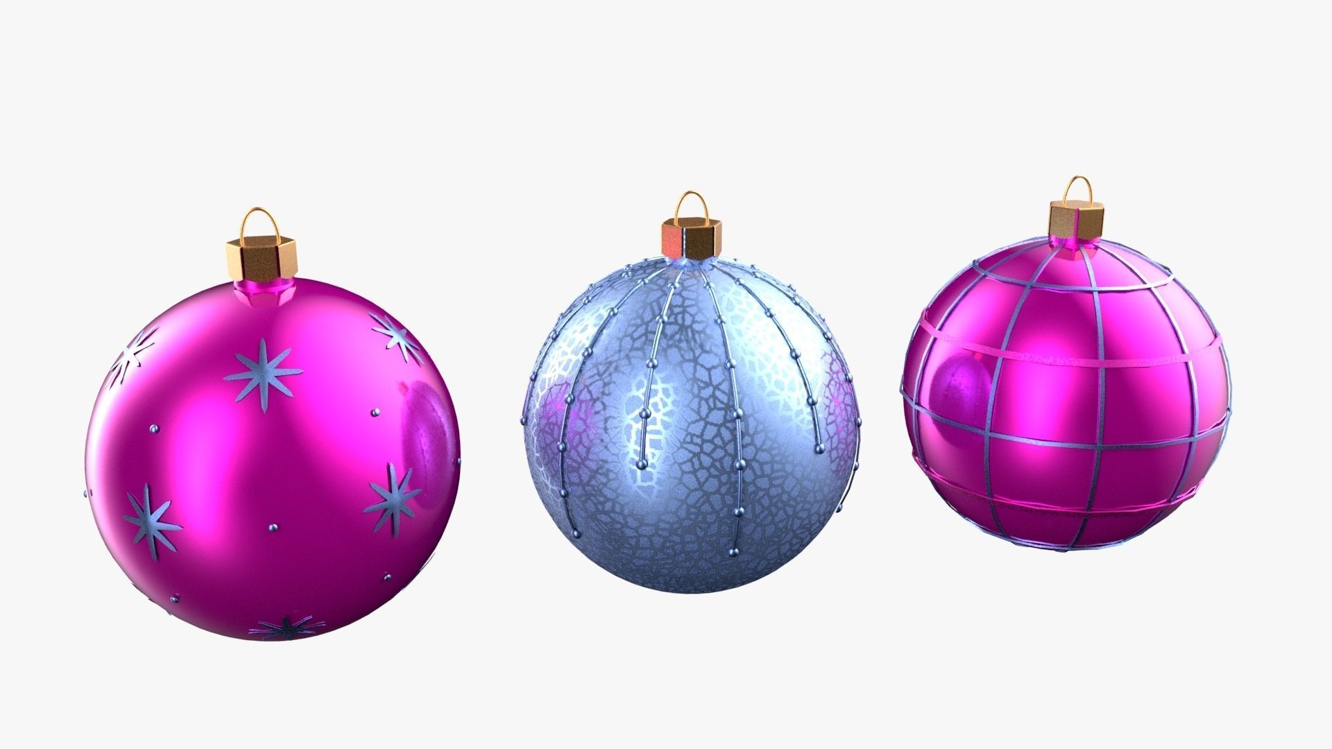 Christmas Tree Ornament Set4 - Pink LightBlue Low-poly 3D model_1
