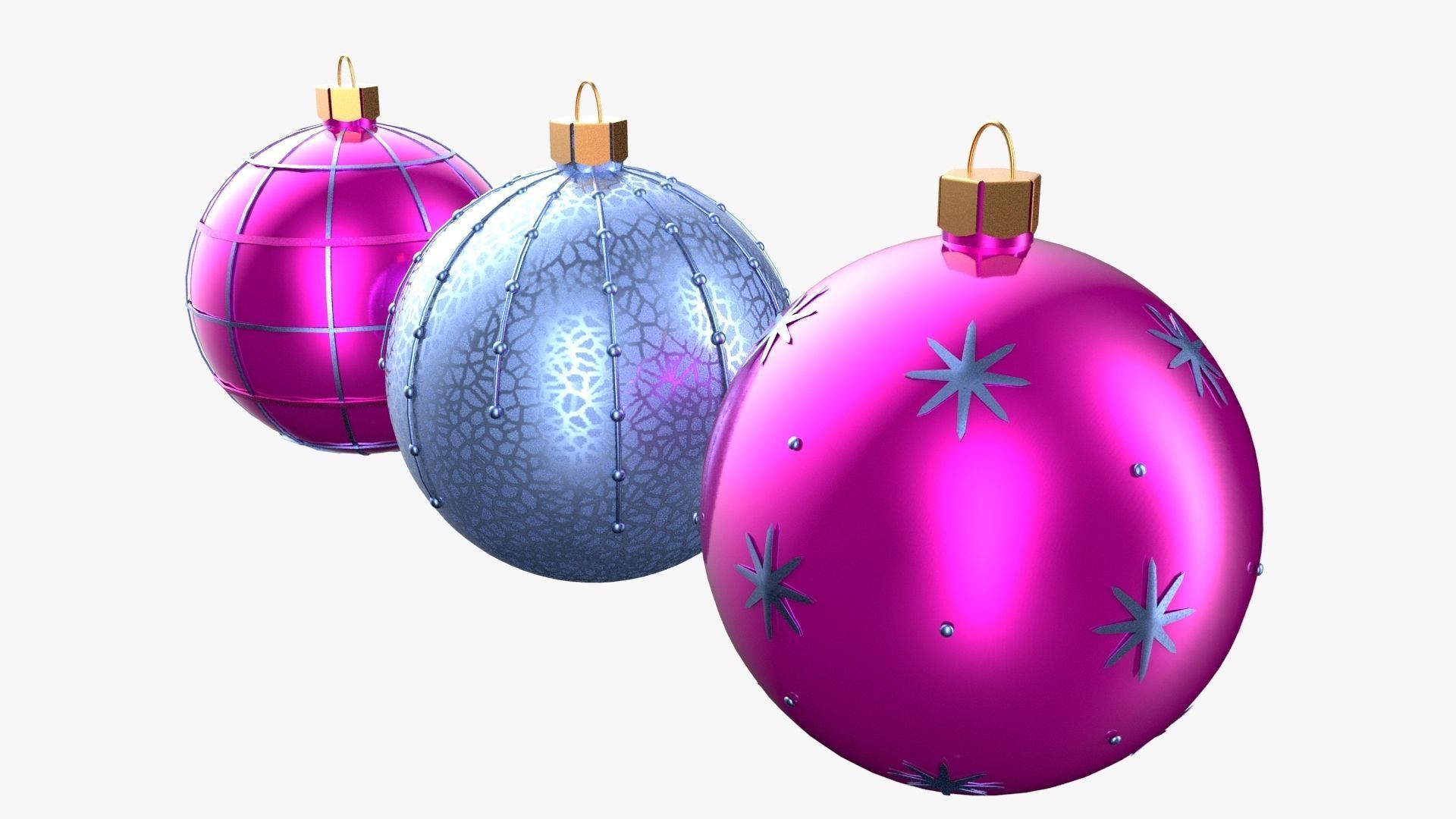 Christmas Tree Ornament Set4 - Pink LightBlue Low-poly 3D model_4