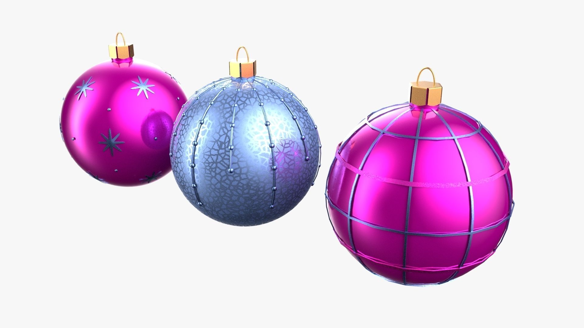 Christmas Tree Ornament Set4 - Pink LightBlue Low-poly 3D model_2