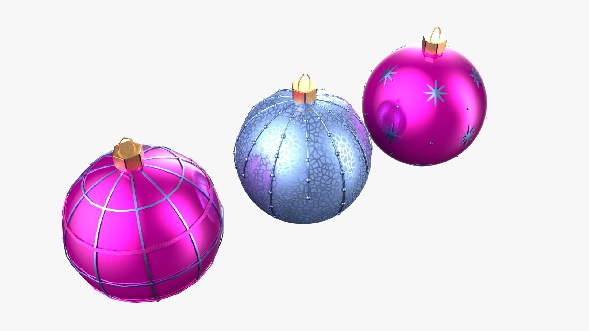 Christmas Tree Ornament Set4 - Pink LightBlue Low-poly 3D model_3