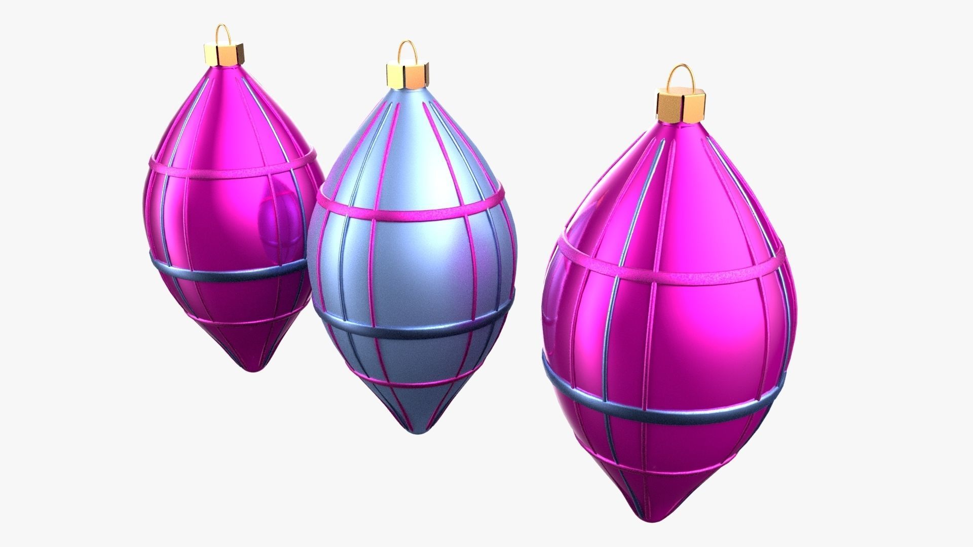 Christmas Tree Ornament Set6 - Pink LightBlue Low-poly 3D model_2