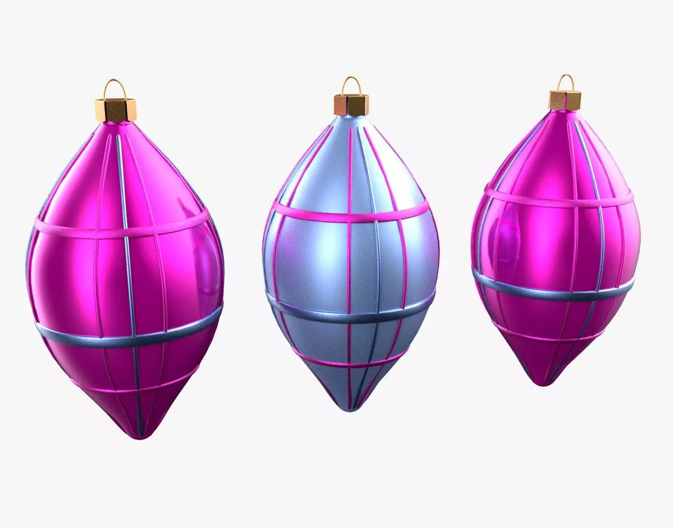 Christmas Tree Ornament Set6 - Pink LightBlue Low-poly 3D model_0