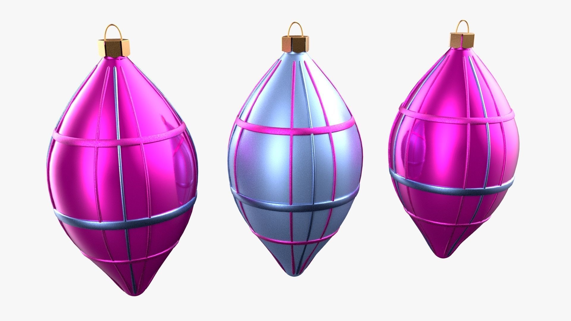 Christmas Tree Ornament Set6 - Pink LightBlue Low-poly 3D model_1