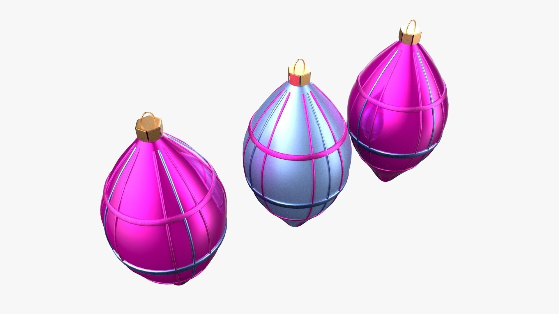 Christmas Tree Ornament Set6 - Pink LightBlue Low-poly 3D model_3
