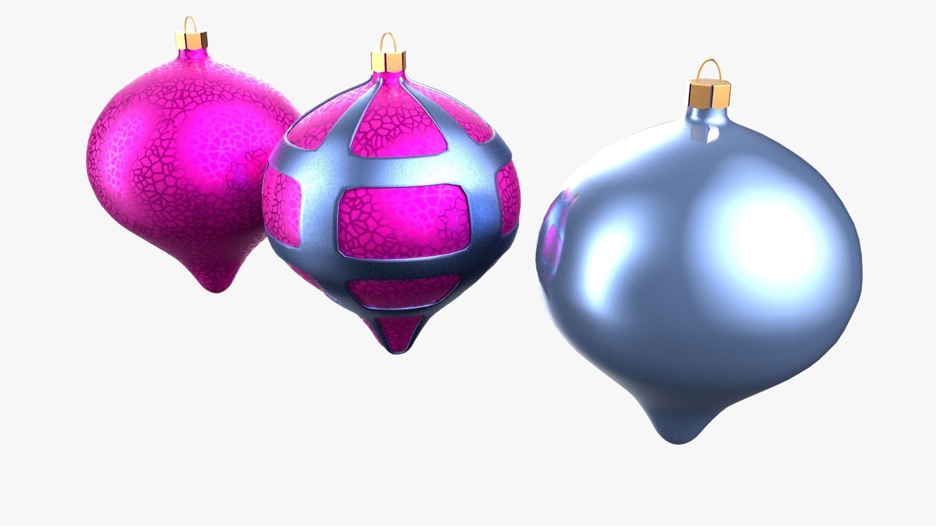 Christmas Tree Ornament Set8 - Pink LightBlue Low-poly 3D model_2