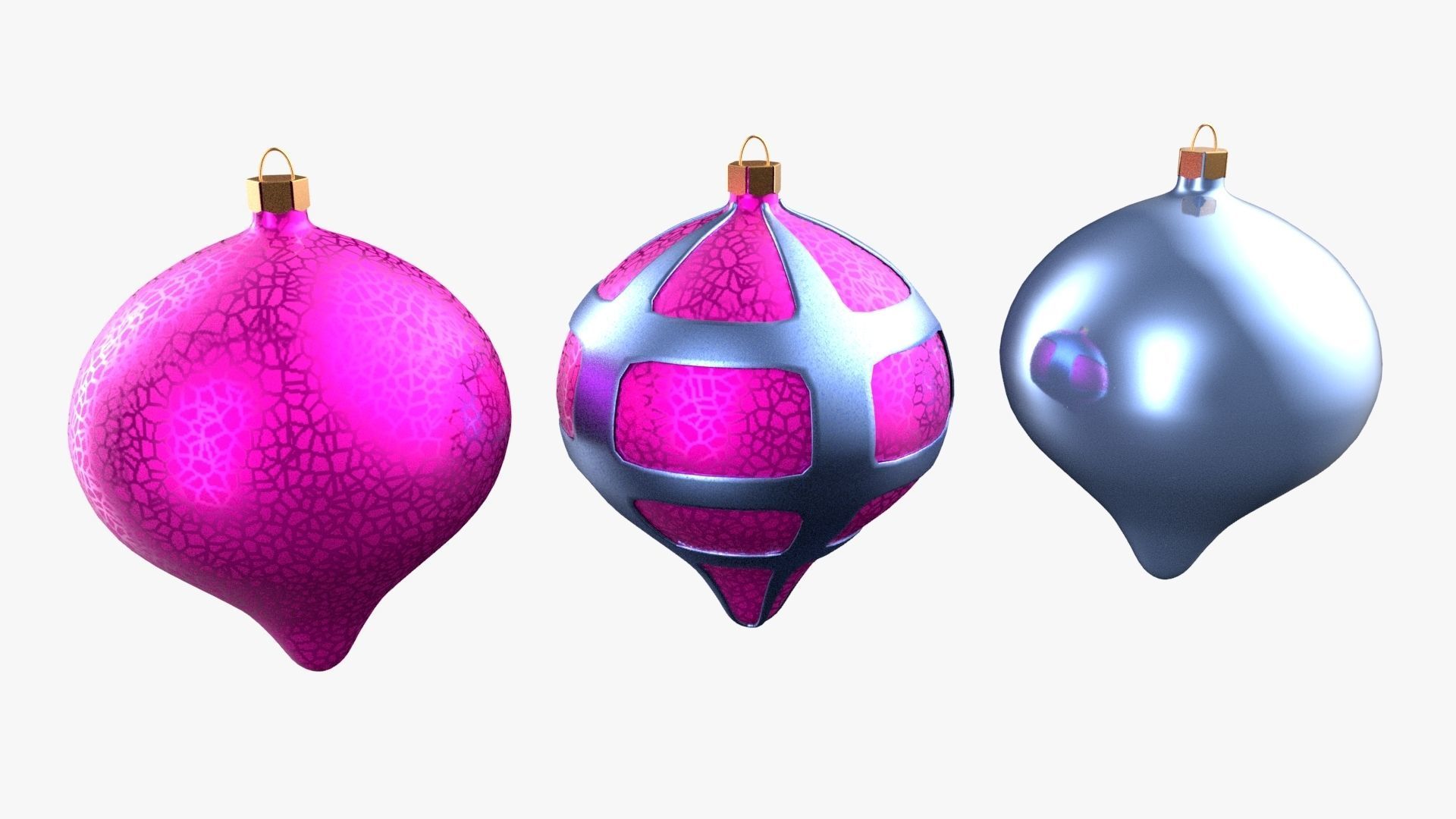 Christmas Tree Ornament Set8 - Pink LightBlue Low-poly 3D model_1