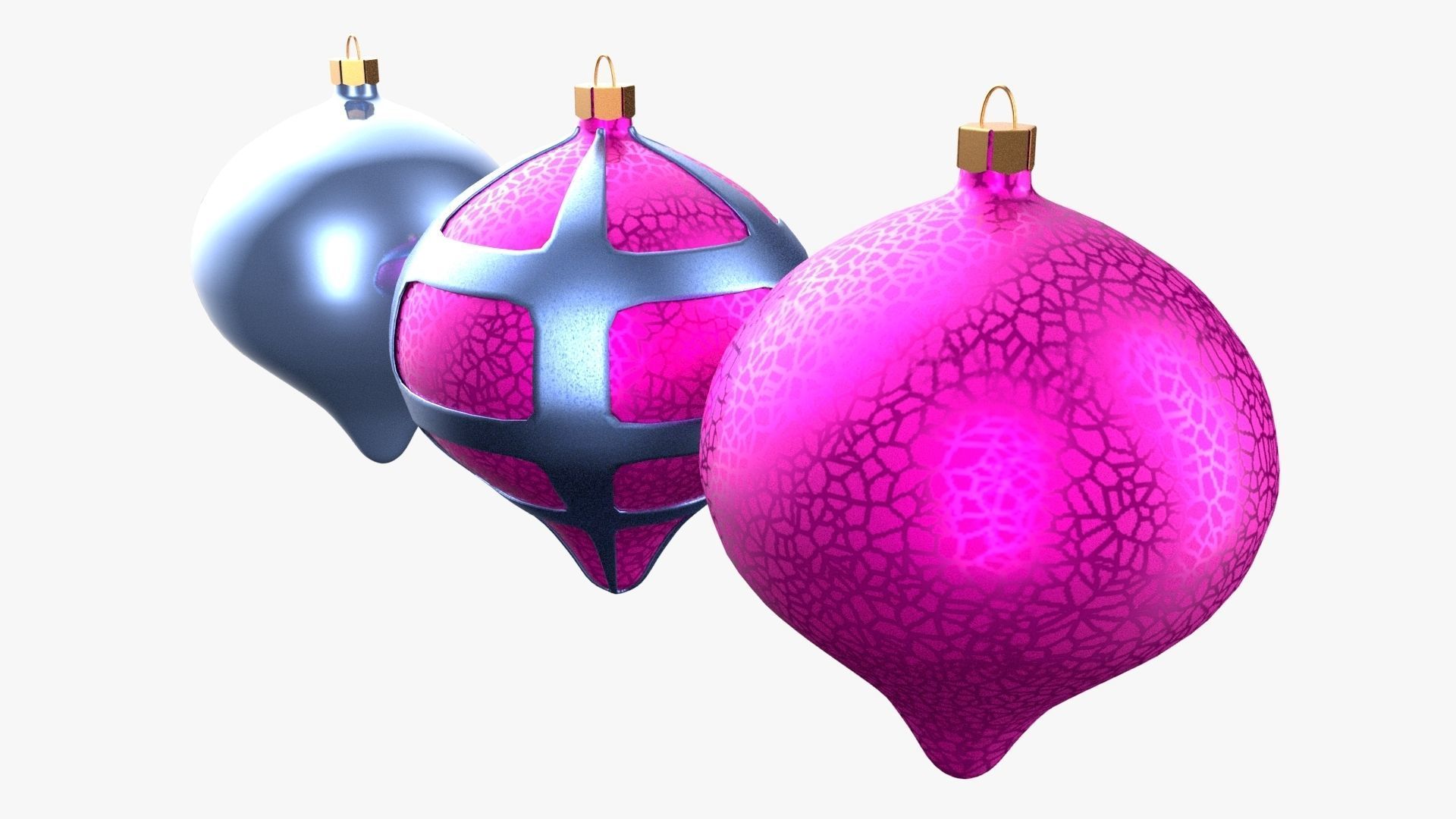 Christmas Tree Ornament Set8 - Pink LightBlue Low-poly 3D model_4