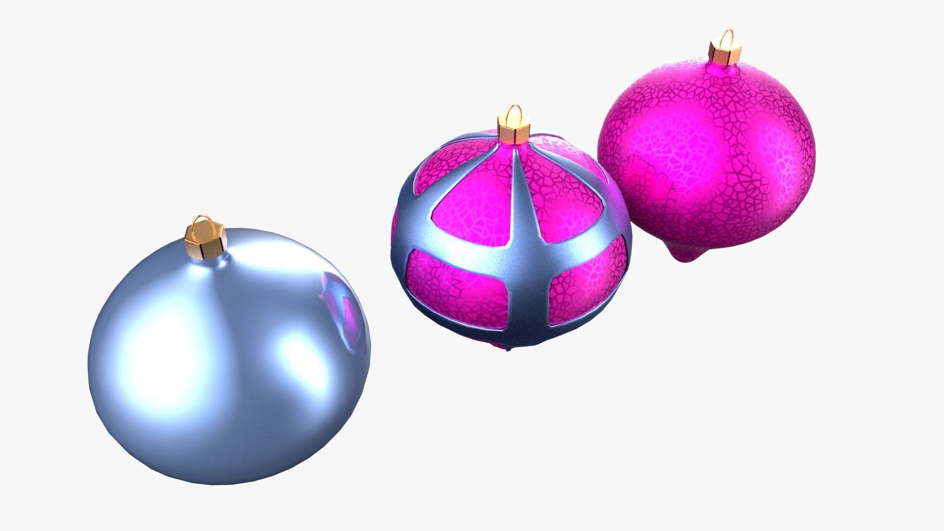 Christmas Tree Ornament Set8 - Pink LightBlue Low-poly 3D model_3