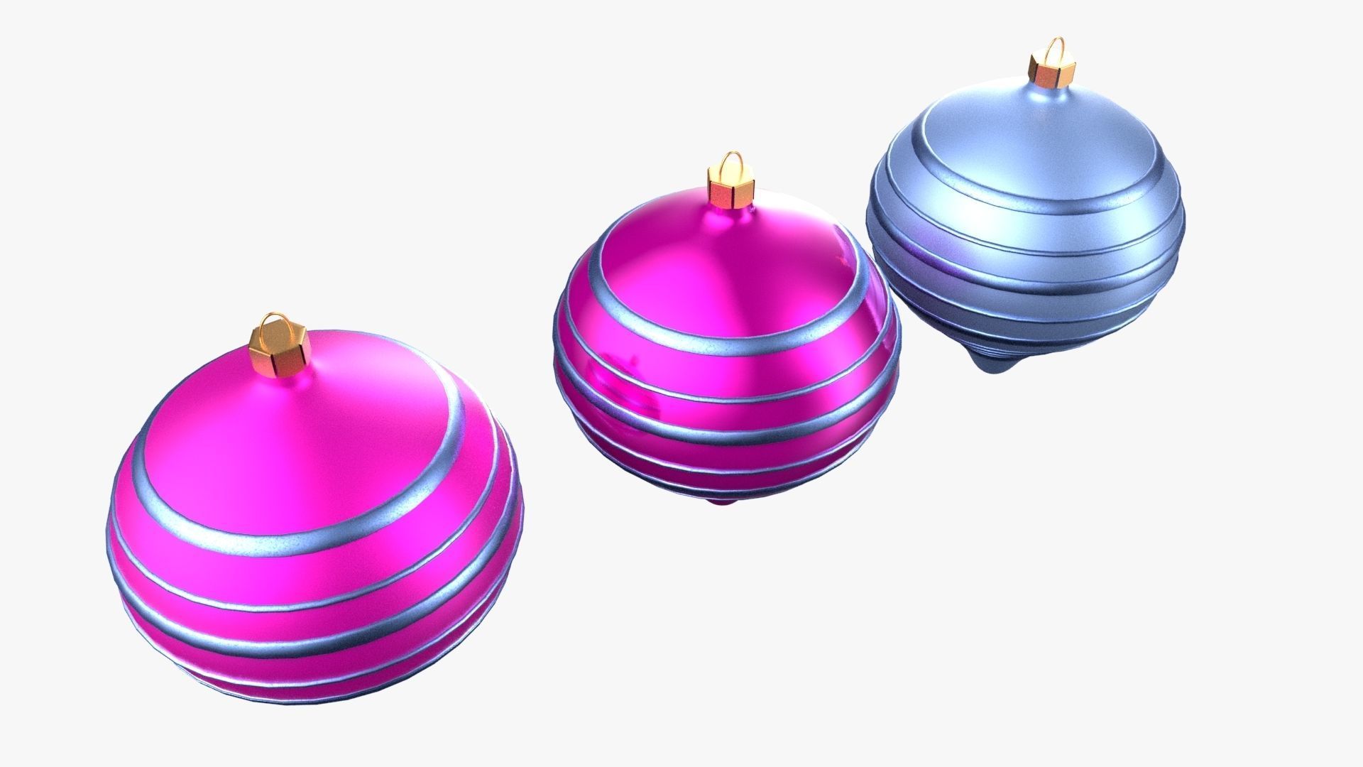 Christmas Tree Ornament Set9 - Pink LightBlue Low-poly 3D model_3