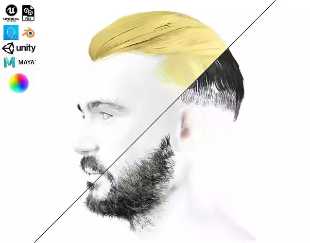 Side Part Male Hair Cut Low-Poly