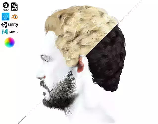 Wavy Short Male Hair Low-Poly