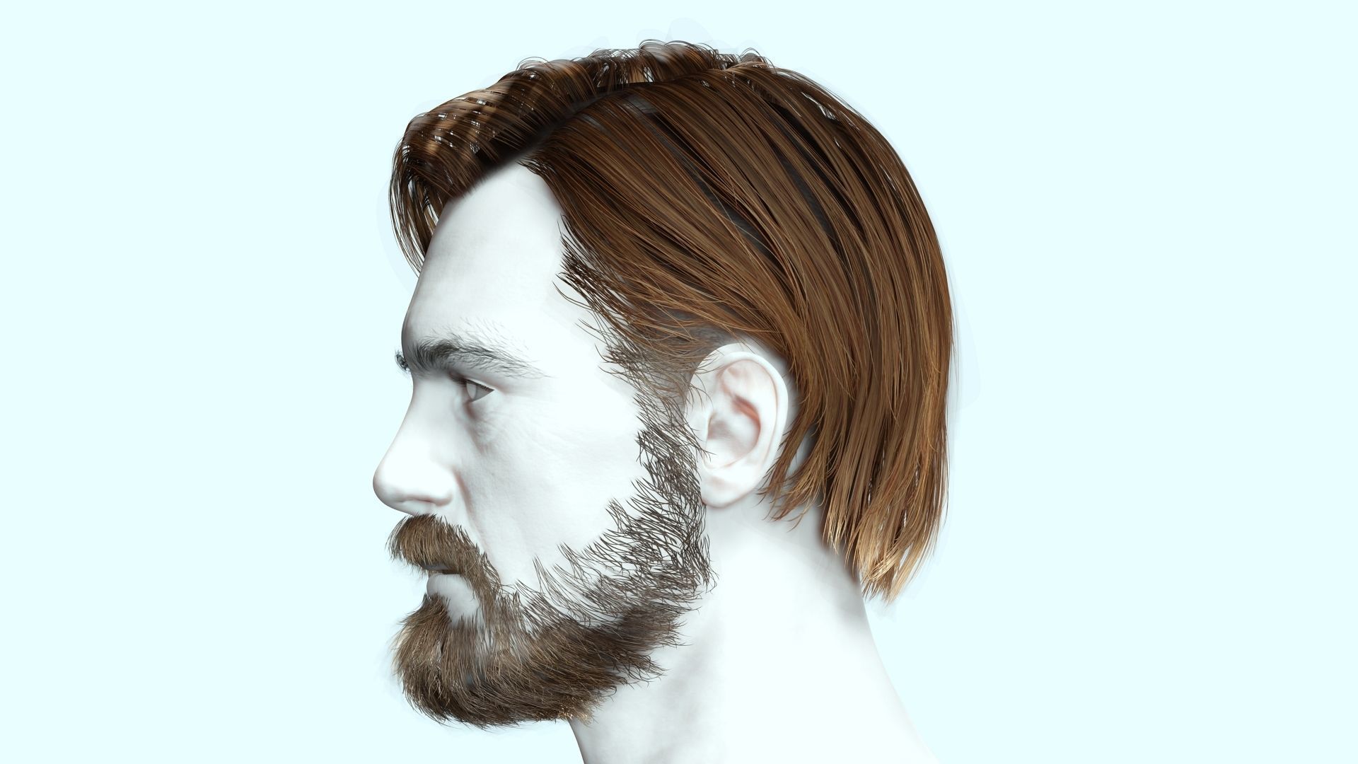 Classic Side Part Hair - Mustache - Beard Low-Poly Low-poly 3D model_8