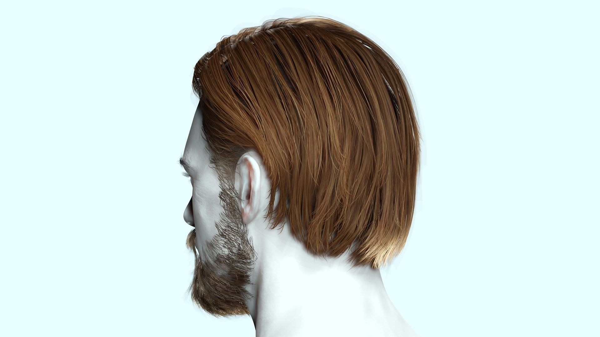 Classic Side Part Hair - Mustache - Beard Low-Poly Low-poly 3D model_9