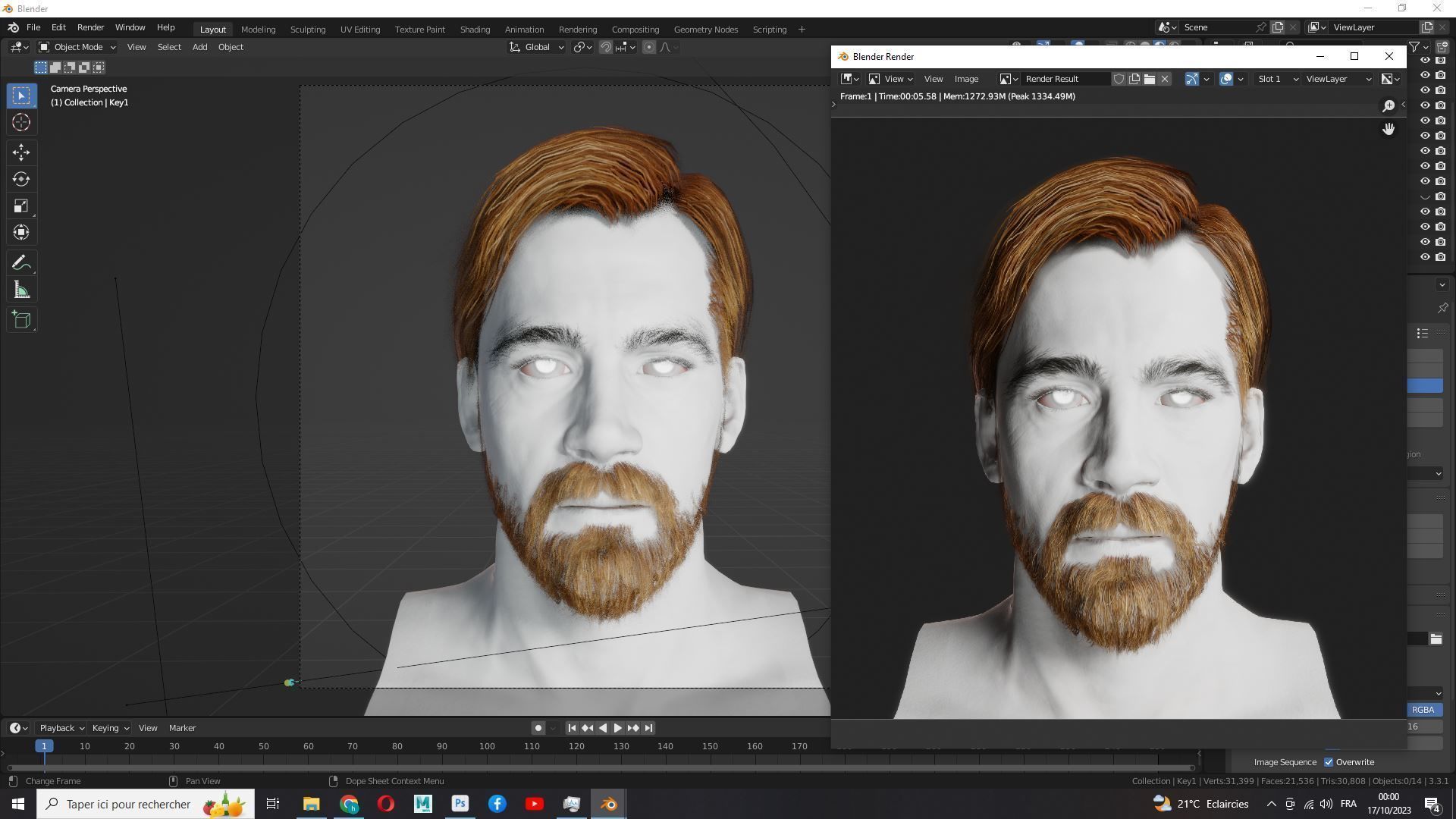 Classic Side Part Hair - Mustache - Beard Low-Poly Low-poly 3D model_19