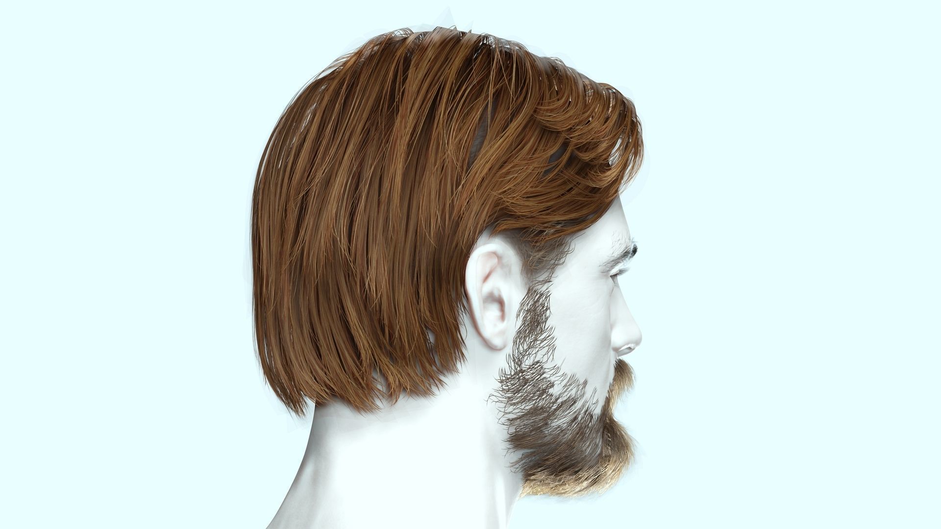 Classic Side Part Hair - Mustache - Beard Low-Poly Low-poly 3D model_11
