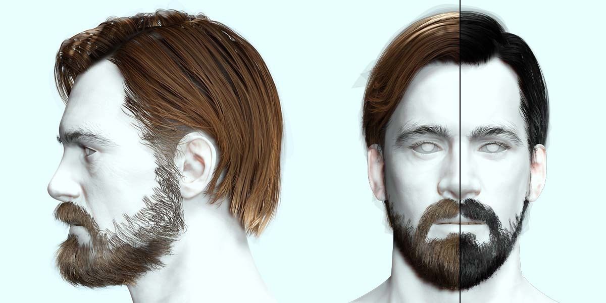 Classic Side Part Hair - Mustache - Beard Low-Poly Low-poly 3D model_1